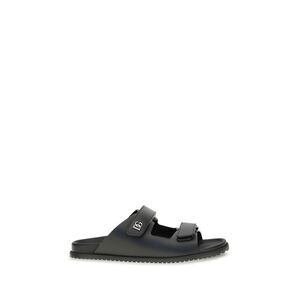 Dolce & Gabbana Black Calf Leather Bos Taurus Flat Men's Sandals